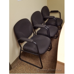 Black Fabric Sleigh Guest Side Chair with Padded Arms